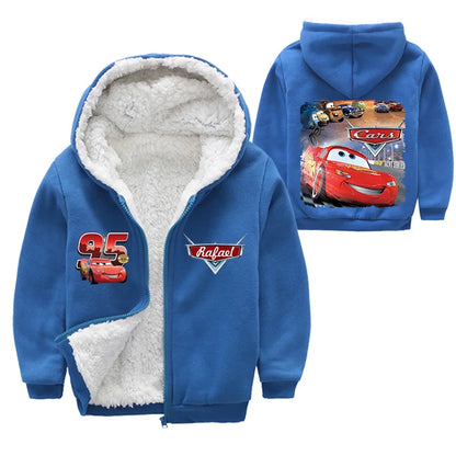 Cappotto invernale spesso per bambini con personaggi dei cartoni animati Pixar Cars, Saetta McQueen, per neonati e bambini, giacca con cerniera e maglione.