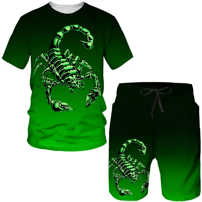 Nuovo set di magliette e pantaloncini con stampa 3D Scorpion, tuta da uomo, maglietta a maniche corte oversize, set di pantaloni, abbigliamento da uomo