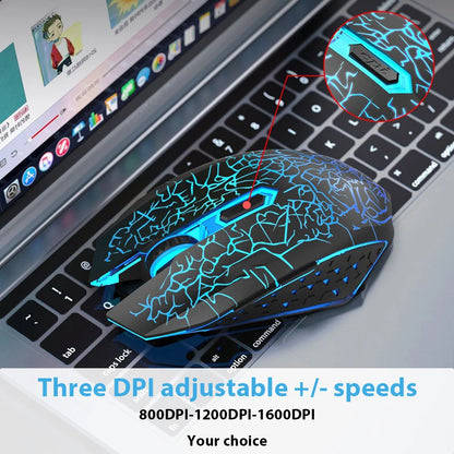 Mouse da gioco ergonomico wireless 2.4G RGB silenzioso 1600 dpi ricaricabile meccanico per PC laptop computer gamer