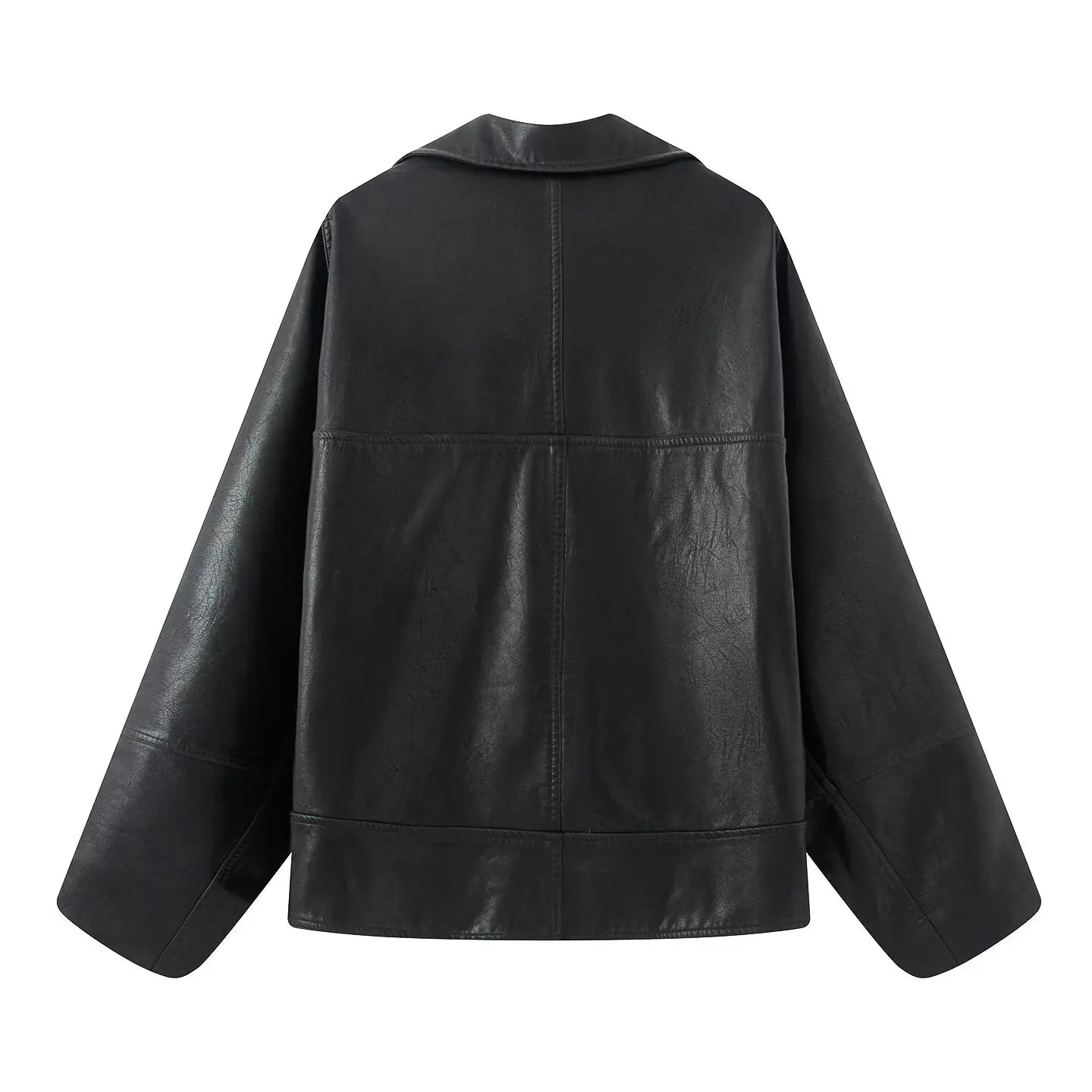 Giacca da donna americana retrò autunno 2025 in ecopelle nera lavabile, con revers, 3 bottoni, maniche lunghe, cappotto oversize, ampio e corto.