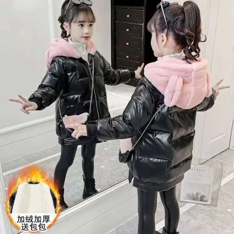 4 5 6 7 8 9 10 11 12 anni Giacca invernale da bambina imbottita Tieni al caldo Simpatico orsetto alla moda Cappotto con cappuccio Piccola principessa Abbigliamento per bambini