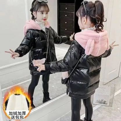 4 5 6 7 8 9 10 11 12 anni Giacca invernale da bambina imbottita Tieni al caldo Simpatico orsetto alla moda Cappotto con cappuccio Piccola principessa Abbigliamento per bambini