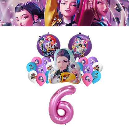 Kpop Demon Hunter Birthday Decoration Set Kpop Girl Cup Pate Happy Balloon Happy Banner Gift Bags Supplies for Kids Party Favors