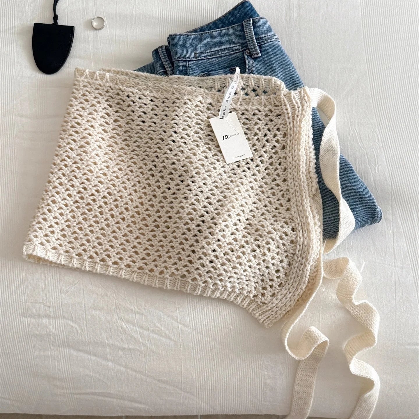 2025 Hollow out Knitted Mini Skirt with Belt Design Covering Hip Women's Layered Fashion Short Skirt Fresh Sweet Style