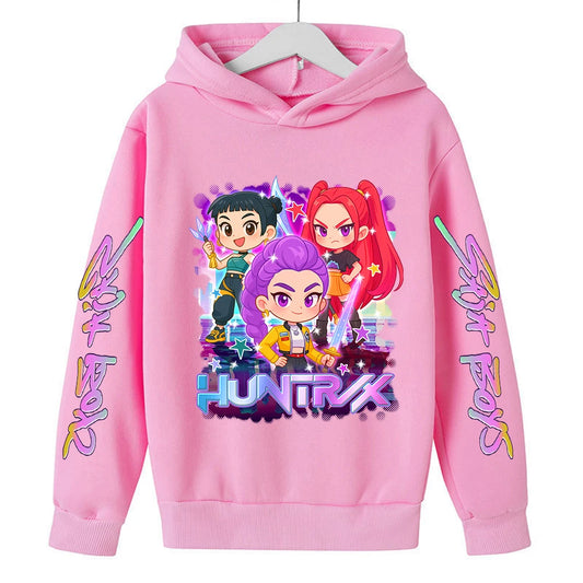 Felpa con cappuccio KPop Demon Hunters Huntrix per bambini, abbigliamento da principessa per ragazze, abbigliamento alla moda per ragazzi, felpa primavera autunno, top per bambini