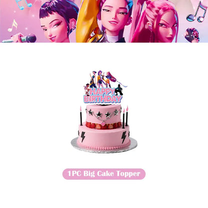 Kpop Demon Hunter Birthday Decoration Set Kpop Girl Cup Pate Happy Balloon Happy Banner Gift Bags Supplies for Kids Party Favors