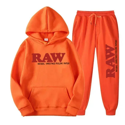 2025 Men's Set RAW Tracksuit men Running Hoodie Sweatpants Men's Set 2 piece set mens outfits  Autumn Winter warm sweatsuits