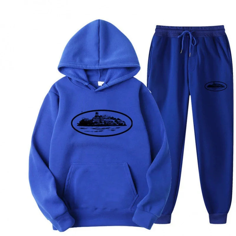 NICE Set felpa con cappuccio unisex ampio e foderato in pile, con stampa "Devil Prisoner Pattern", ecologico, morbido, comodo, abbigliamento casual