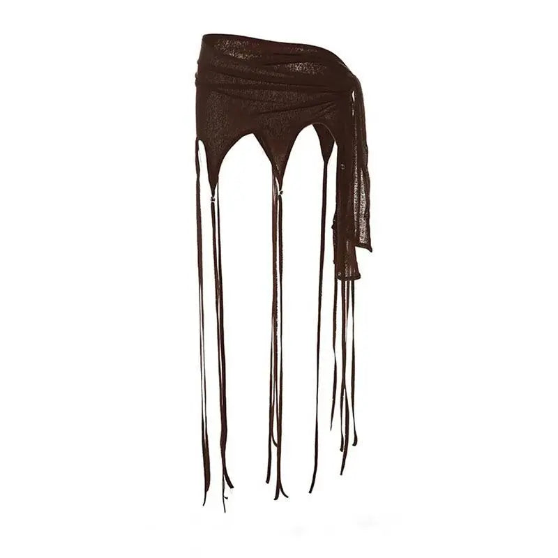 2025 Harajuku Women Fairy Tassels Skirts See Streetwear Irregular Bandage Skirt Sexy Grunge Trendy Mujer Faldas Y2k Aesthetic