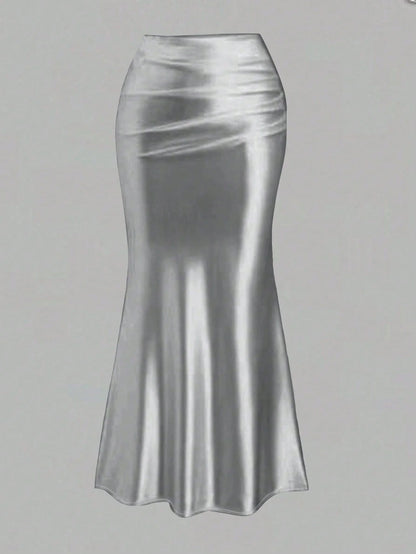 White Pleated Fishtail Skirt