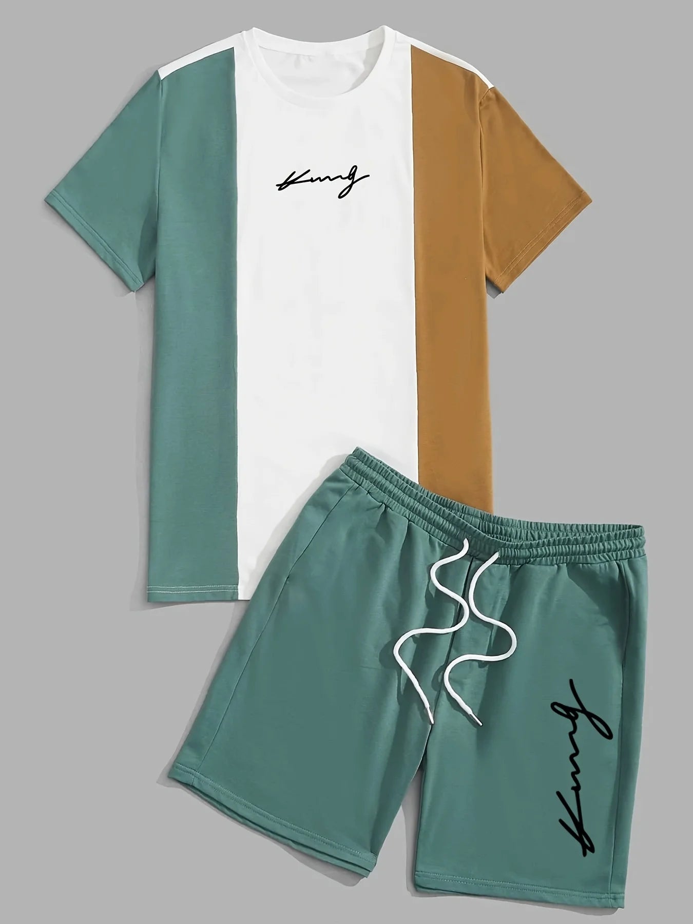 Completo estivo casual da uomo composto da t-shirt e pantaloncini 2026, abbigliamento sportivo taglie forti, t-shirt a maniche corte, pantaloncini con coulisse e tasca.