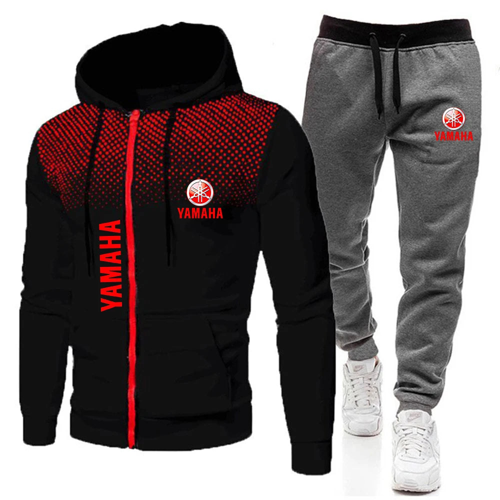 The popular Yamaha logo two-piece men's sportswear for 2025, running clothes, sportswear, hooded sweatshirt, zipper sweatshirt,