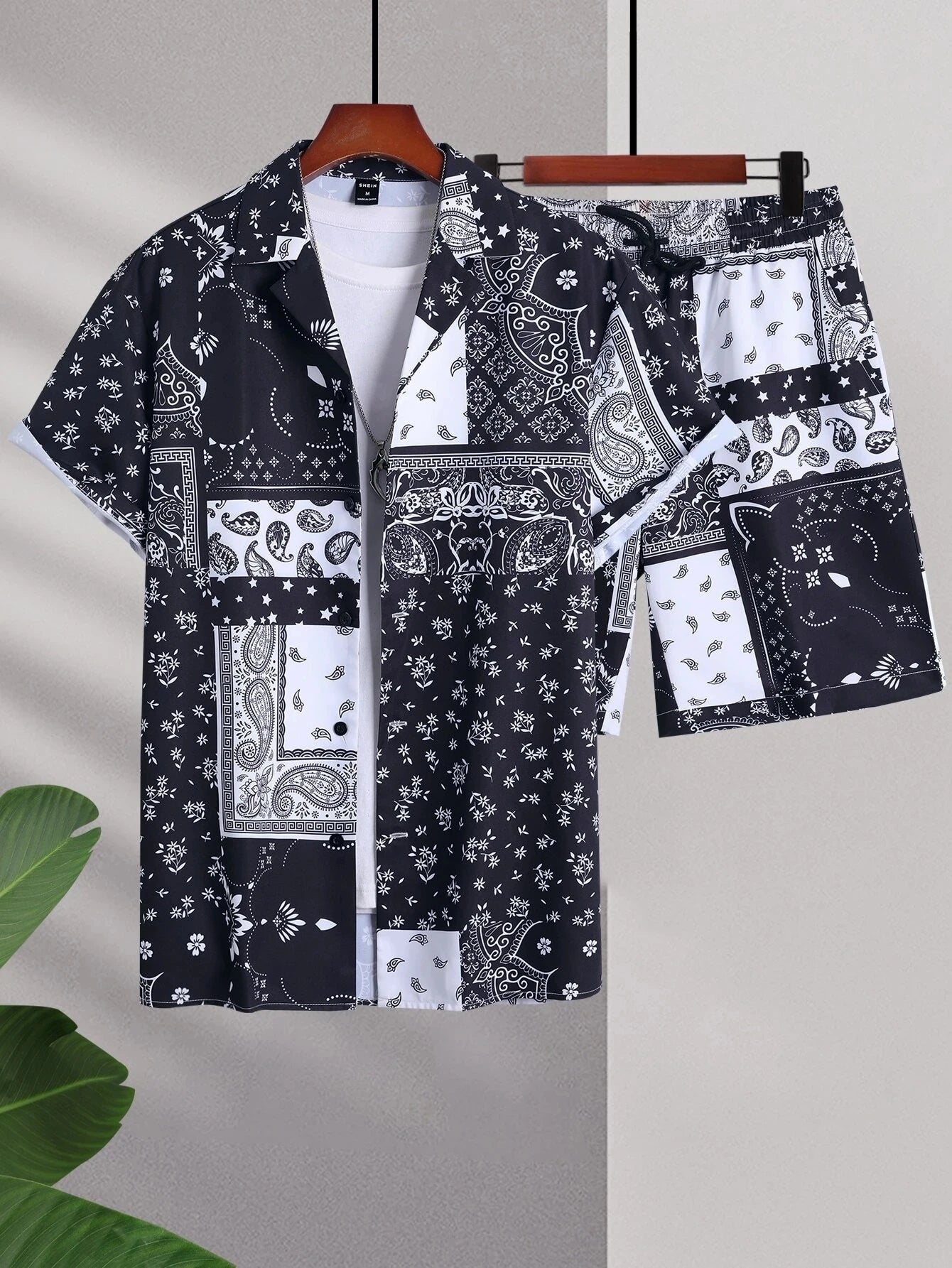 Completo uomo 2024 con stampa patchwork, risvolto, maniche corte, camicia casual, pantaloncini da spiaggia, abbigliamento streetwear estivo, vacanze, completo hawaiano, taglie S-5XL.
