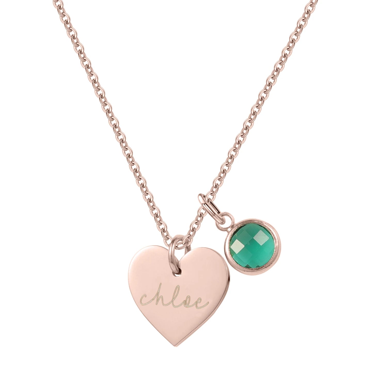 Collana personalizzata con nome Esme, ciondolo a forma di cuore e pietra portafortuna, collana in acciaio inossidabile con sigillo, per donna.