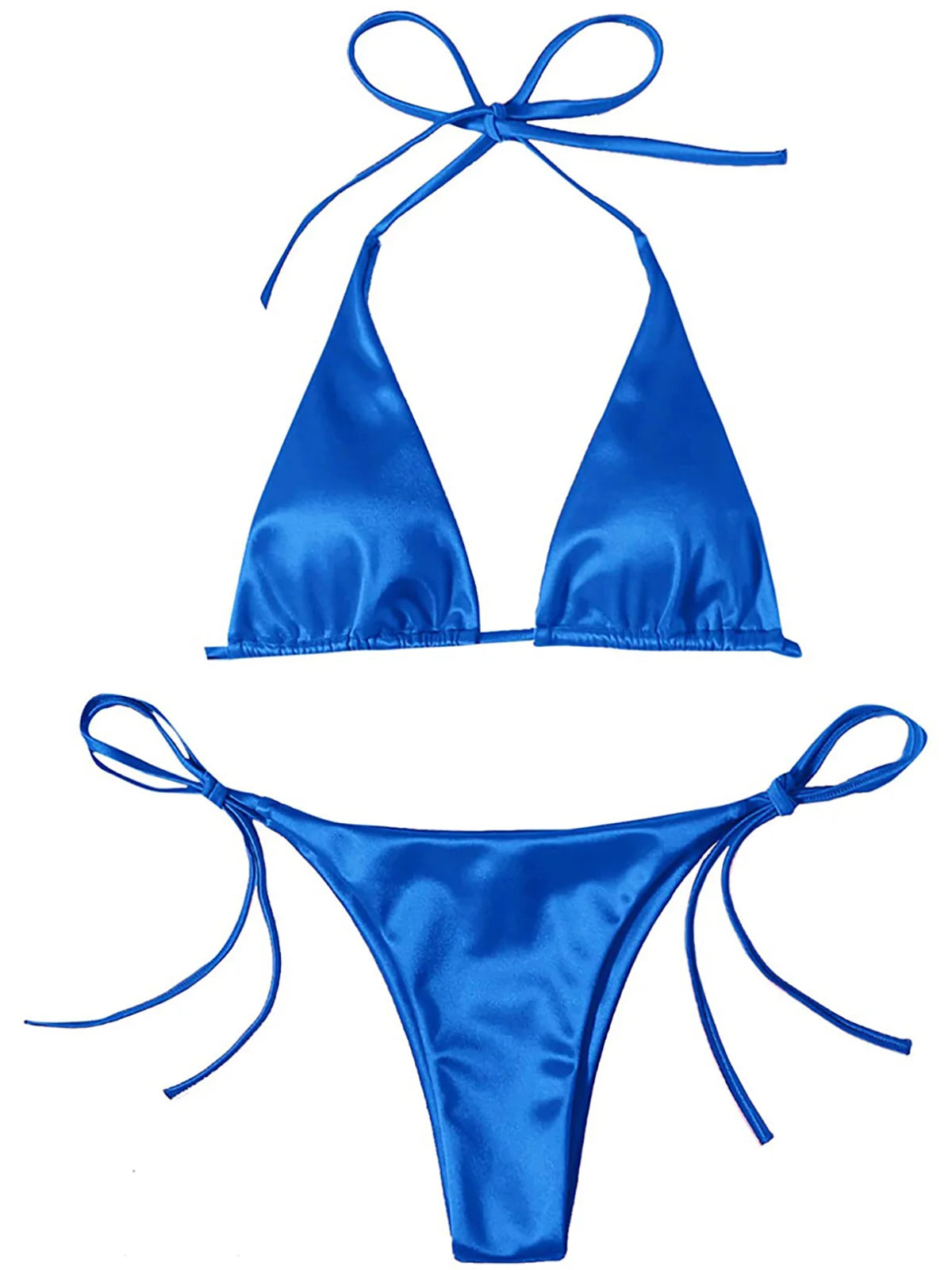 Bikini brasiliano sexy in raso con allacciatura al collo, disponibile in 13 colori, per donna. Costume da bagno a due pezzi. Set bikini da bagno K4966