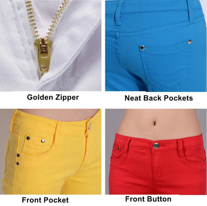 Women Slim Fit Stretch Jeans - 9/10 Length Ankle-Length Colorful Comfort Stretch Fabric  Pants Elastic Waist Casual Office Comfy