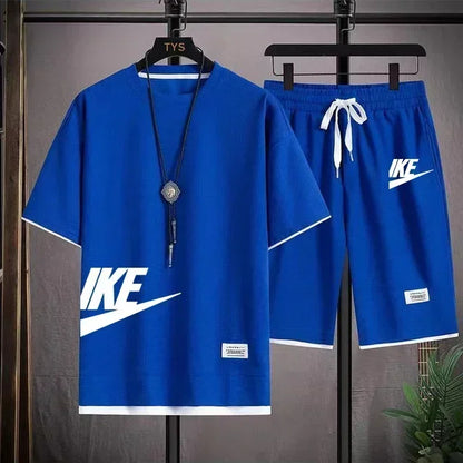 Nuovo completo sportivo estivo da uomo composto da t-shirt a maniche corte e pantaloncini, completo da jogging traspirante a due pezzi per attività all'aperto.
