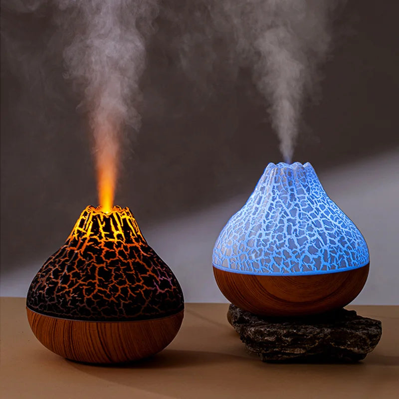 Umidificatore d'aria Volcano da 300 ml, da tavolo, con USB, diffusore di vapore acqueo, purificatore d'aria, nebulizzatore e luce notturna colorata.