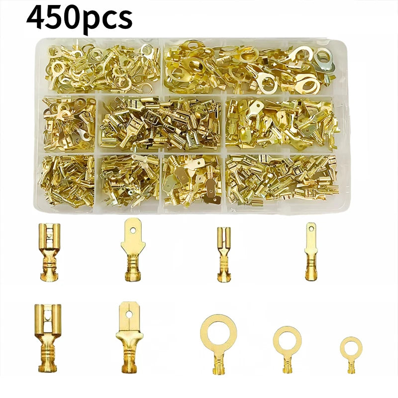 Insulated Male Female Wire Connector Tabs Set 2.8/4.8/6.3mm Electrical Crimp Terminals Brass Spade Terminal Connectors Kit