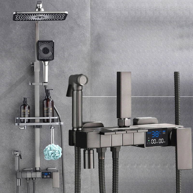 Piano Digital Display Thermostatic Bathroom Shower Set Hot Cold Brass Bathroom Faucets Accessories Digital Piano Shower System
