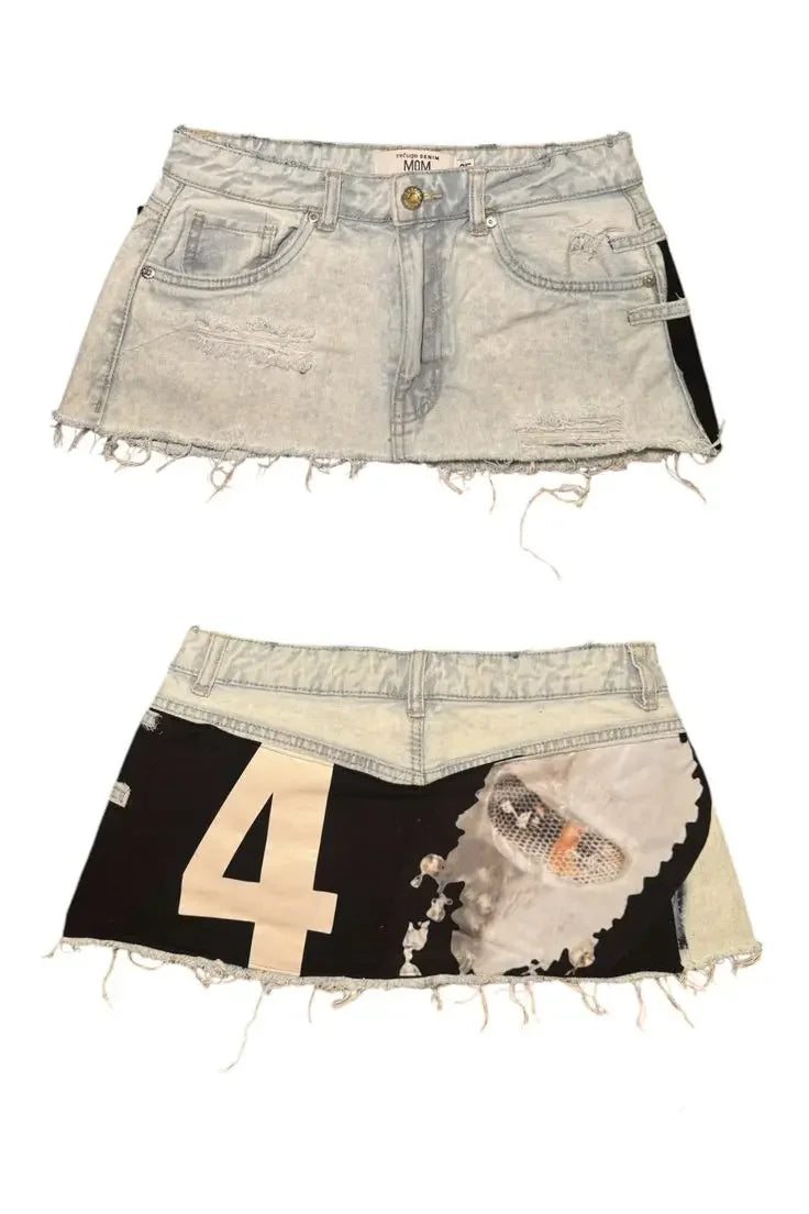 Hot Sweet Sexy Girl Denim Mini Skirt Y2K Women Hip Hop Ripped Digital Mesh Design Baby Shorts High Waisted Slim Fit Mini Skirt