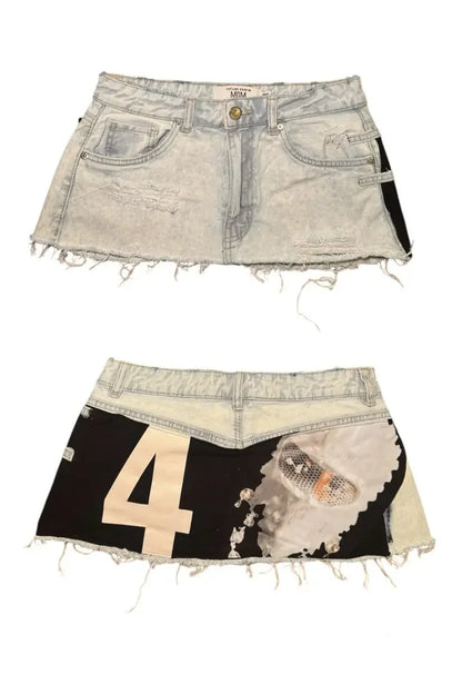 Hot Sweet Sexy Girl Denim Mini Skirt Y2K Women Hip Hop Ripped Digital Mesh Design Baby Shorts High Waisted Slim Fit Mini Skirt