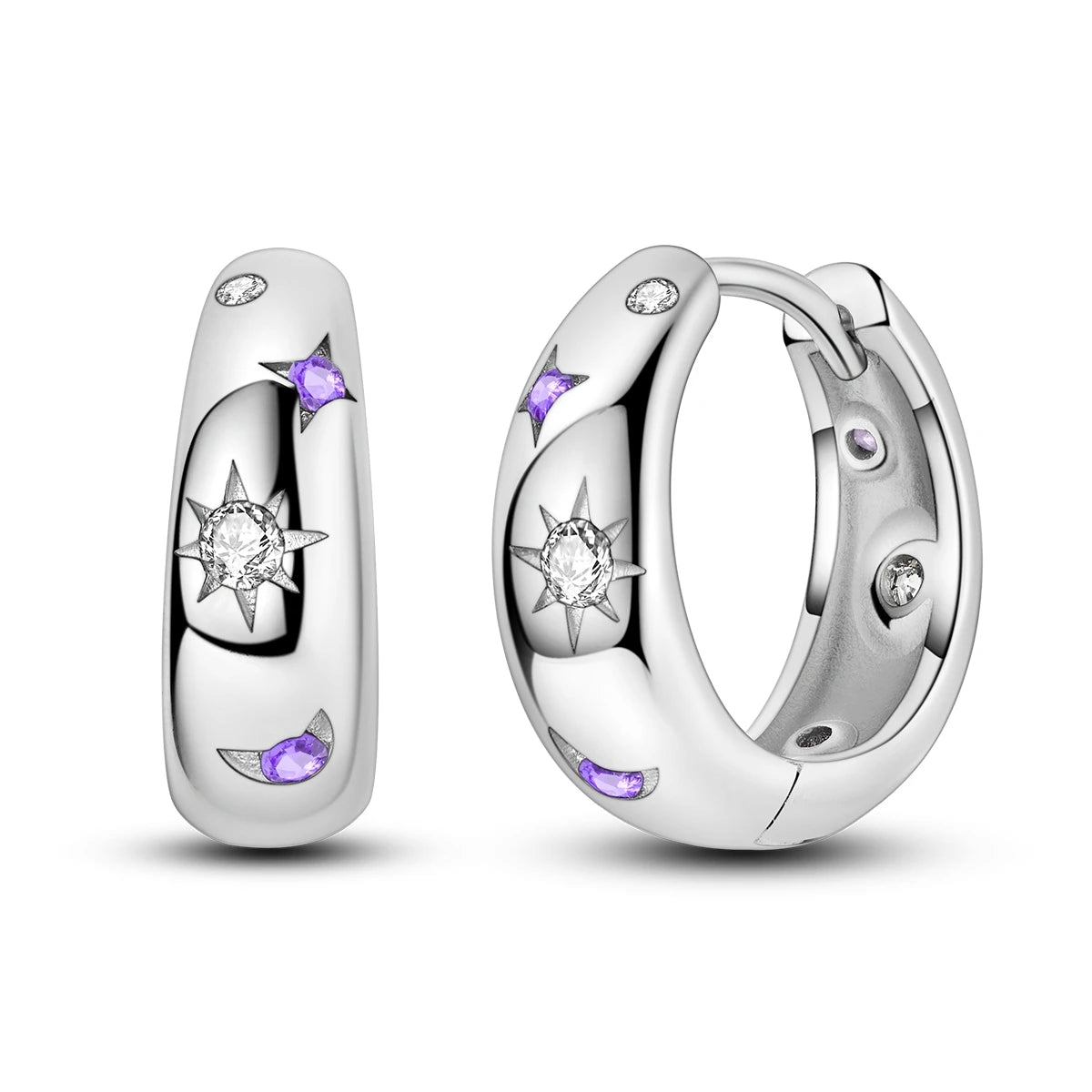 Orecchini a cerchio originali in argento 925 con stella, luna, trifoglio e farfalla con zirconi, perfetti per la creazione di gioielli e come regali di nozze per donne e ragazze.