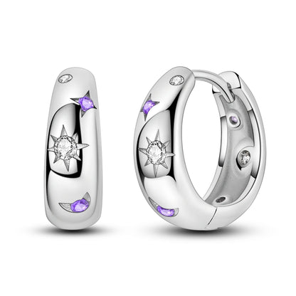Orecchini a cerchio originali in argento 925 con stella, luna, trifoglio e farfalla con zirconi, perfetti per la creazione di gioielli e come regali di nozze per donne e ragazze.