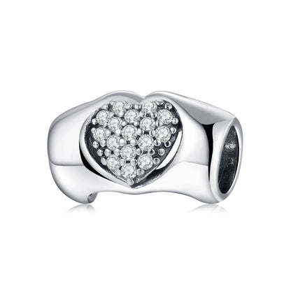 100% autentico argento sterling 925, cuore rosa, perline di zirconi trasparenti, compatibile con i charm europei originali, braccialetti e creazione di gioielli