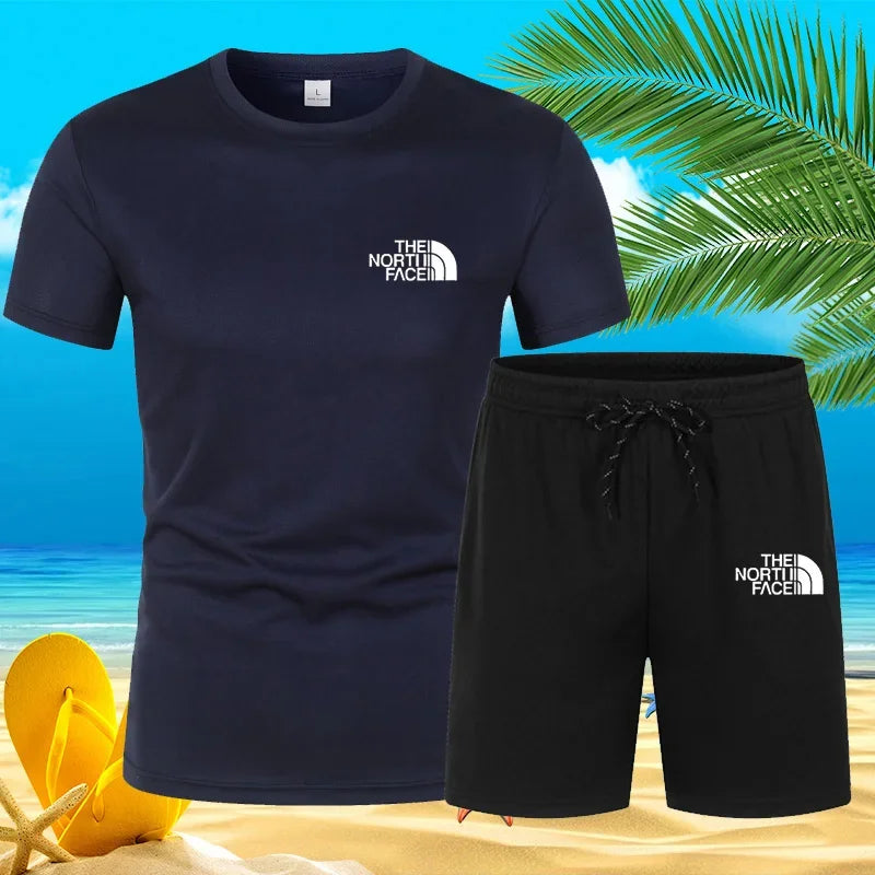 2025 New Trend Summer Men's Suit Hot Casual Fashion sportswear Beach print short-sleeved T-shirt suit jogging