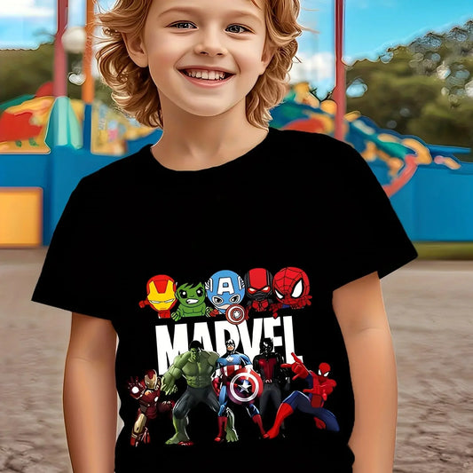 Maglietta Marvel Avengers per ragazzi dai 3 ai 12 anni, con stampe di diversi supereroi, in morbido cotone traspirante, ideale per l'estate 2026.
