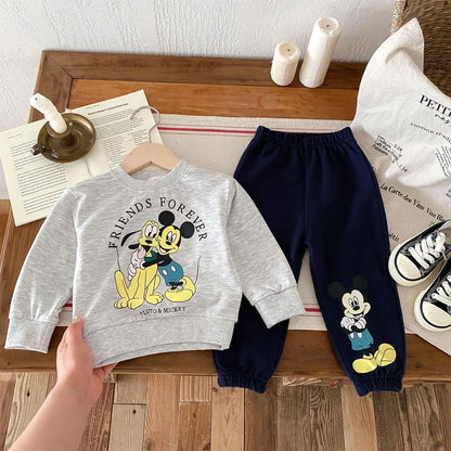 Nuovo set felpa autunno 2024 per bambini, tuta sportiva casual ampia e alla moda con maglia a maniche lunghe e pantaloni, 2 pezzi/set, abbigliamento Disney per bambini