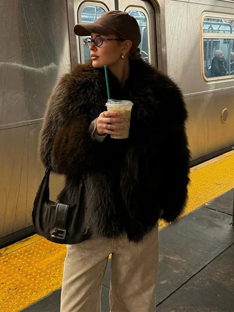 Fashion Fur Women's Jackets Long Sleeve Turn-down Collar Loose  Female Coats 2025 Winter Thicken Warm Luxurious  Femlae Outwears