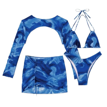 Sexy Vibrant Four-Piece Bikini Set Separate Women's Swimsuit Trendy Beachwear from Mainland China Wish Best-Selling Item