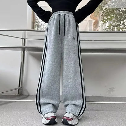 Pantaloni sportivi da bambina foderati in pile, gamba larga, autunno/inverno, pantaloni casual per bambini, abbigliamento esterno alla moda per bambini, disponibili in magazzino AE.