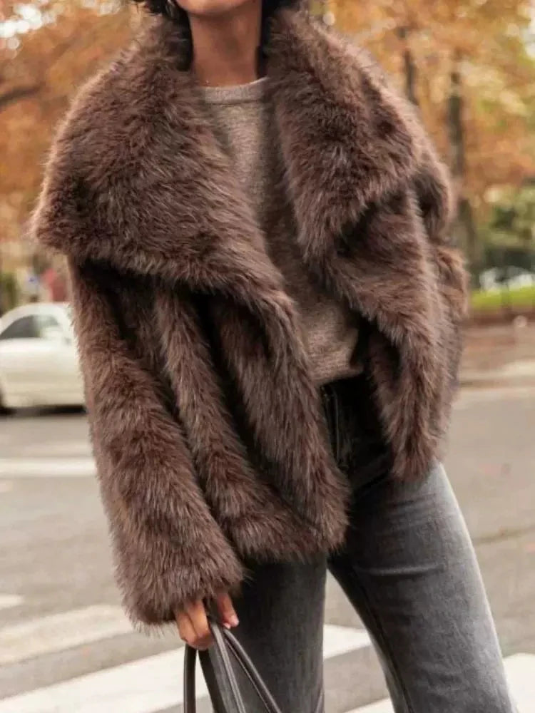 Fashion Fur Women's Jackets Long Sleeve Turn-down Collar Loose  Female Coats 2025 Winter Thicken Warm Luxurious  Femlae Outwears