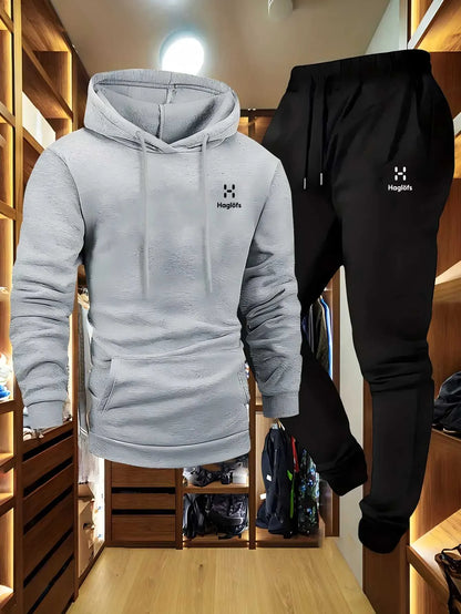 2025 comfortable and breathable men's autumn and winter casual two-piece set hooded sweatshirt long pants regular outdoor