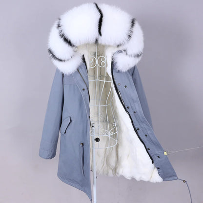 Maomaokong 2022 Winter Jacket Women Long Parka Waterproof Big Natural Real Fox Fur Raccoon Fur Collar Hood Warm Rabbit lining