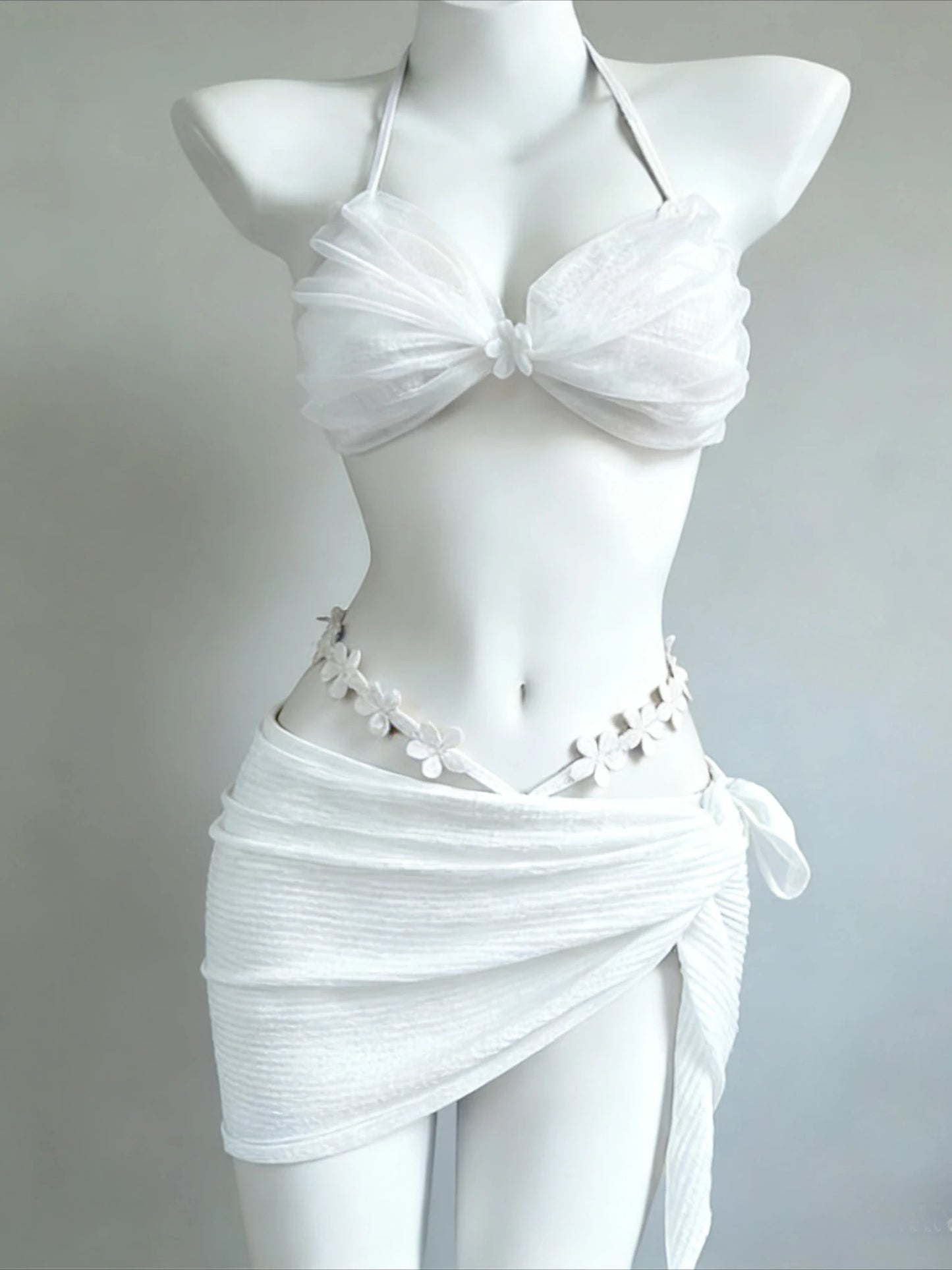 2026 New High Waist Fairy Sweet 4-Piece Women's Split Bikini Set Print Long Sleeve Swimwear Trendy Beach Vacation Fairy Swimsuit