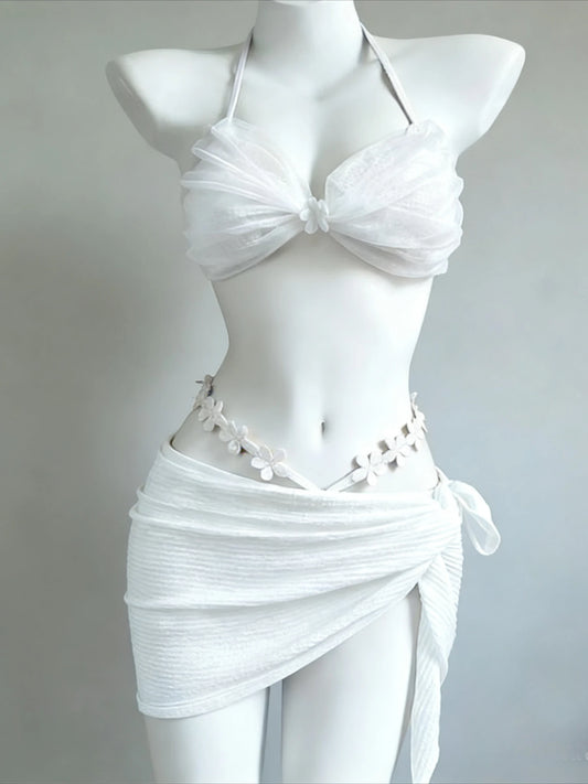 2026 Nuovo bikini da donna a 4 pezzi con stampa a vita alta e maniche lunghe, ideale per vacanze al mare.