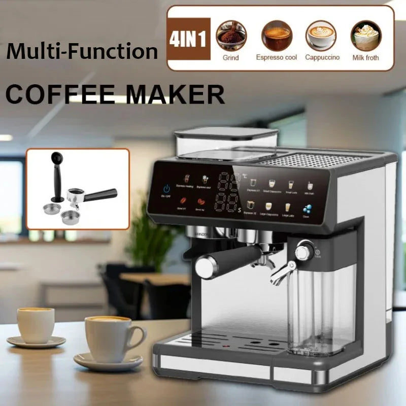 Macchina da caffè semiautomatica italiana da 220 V con funzione macinacaffè, macchina per caffè espresso per uso domestico e commerciale.