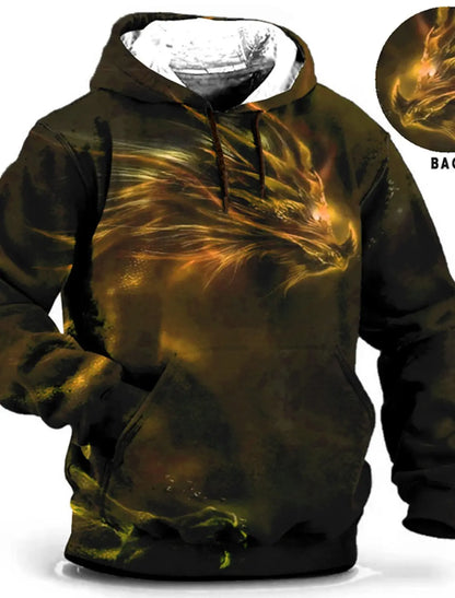 Felpa con cappuccio da uomo con stampa grafica di drago per il Capodanno cinese, stampa animalier, classica casual, pullover 3D, streetwear, maniche lunghe.