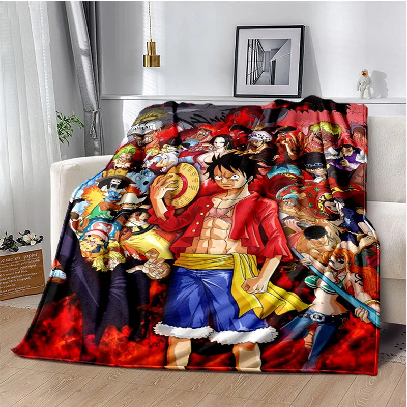 3D One P-Piece Cartoon Anime Flannel Blanket Soft Warm Throw Blanket for Bedroom Living Room Bed Camping Picnic Office Kids Gift