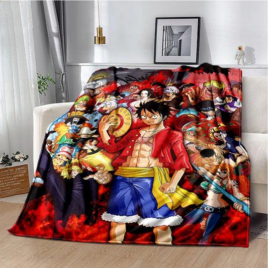 3D One P-Piece Cartoon Anime Flannel Blanket Soft Warm Throw Blanket for Bedroom Living Room Bed Camping Picnic Office Kids Gift