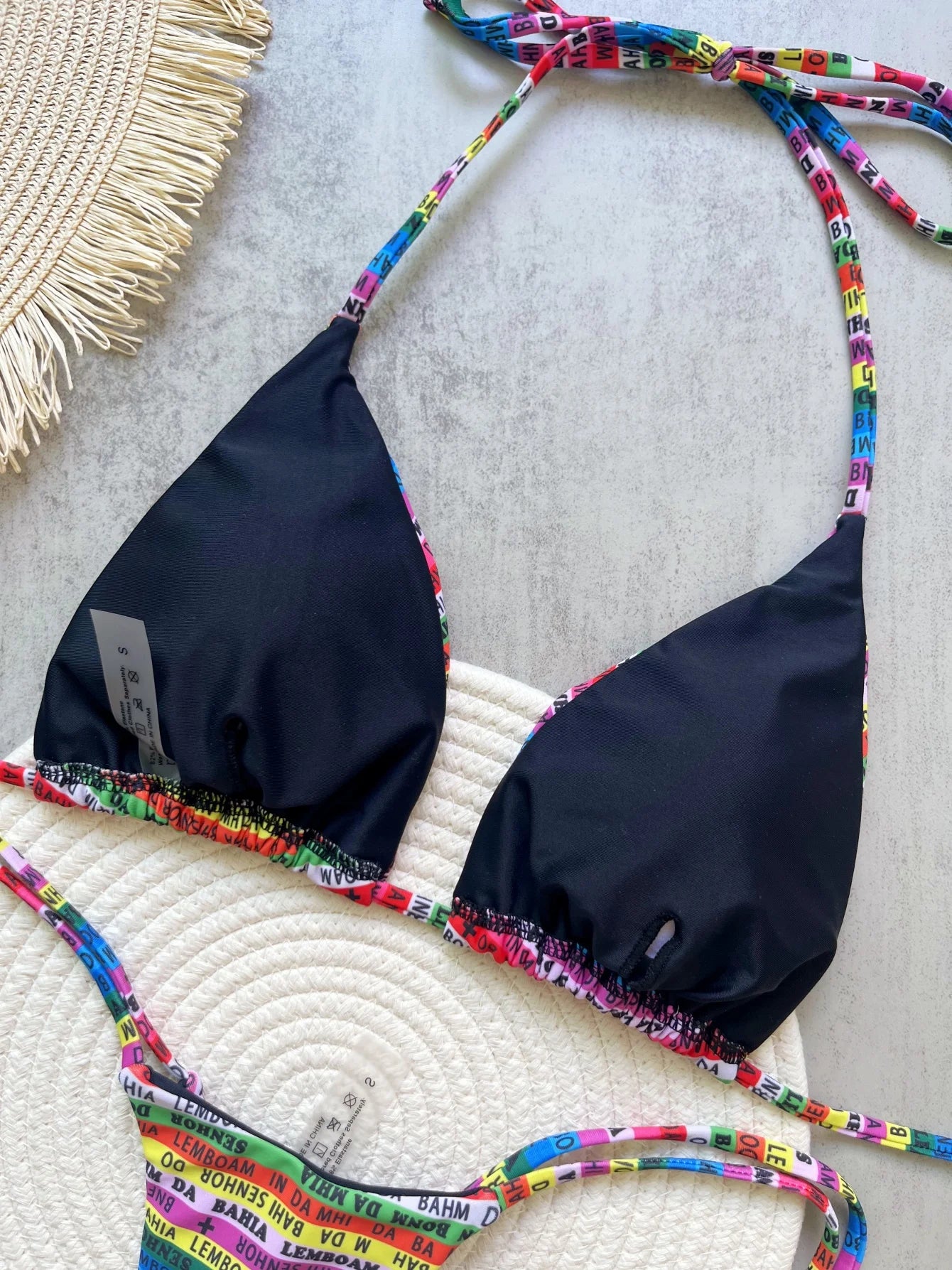 RUOTONSEPT Lettere Stampate Colorate Mini Perizoma Bikini Donna Costume da Bagno Femminile Due Pezzi Bikini Set Costume da Bagno