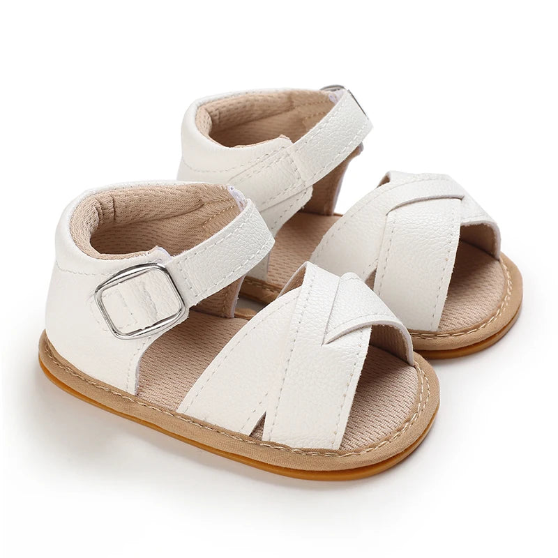 Sandali per bambina 0-12 mesi, primi passi estivi, bianchi, classici, con suola morbida, casual e alla moda.