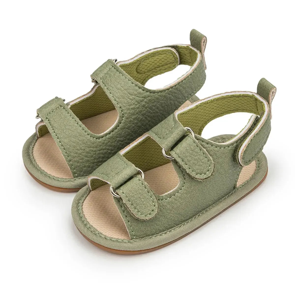 Sandali estivi per neonati Meckior, scarpe per bambini in pelle PU con suola in gomma antiscivolo, primi passi per neonati e bambine da 0 a 18 mesi.
