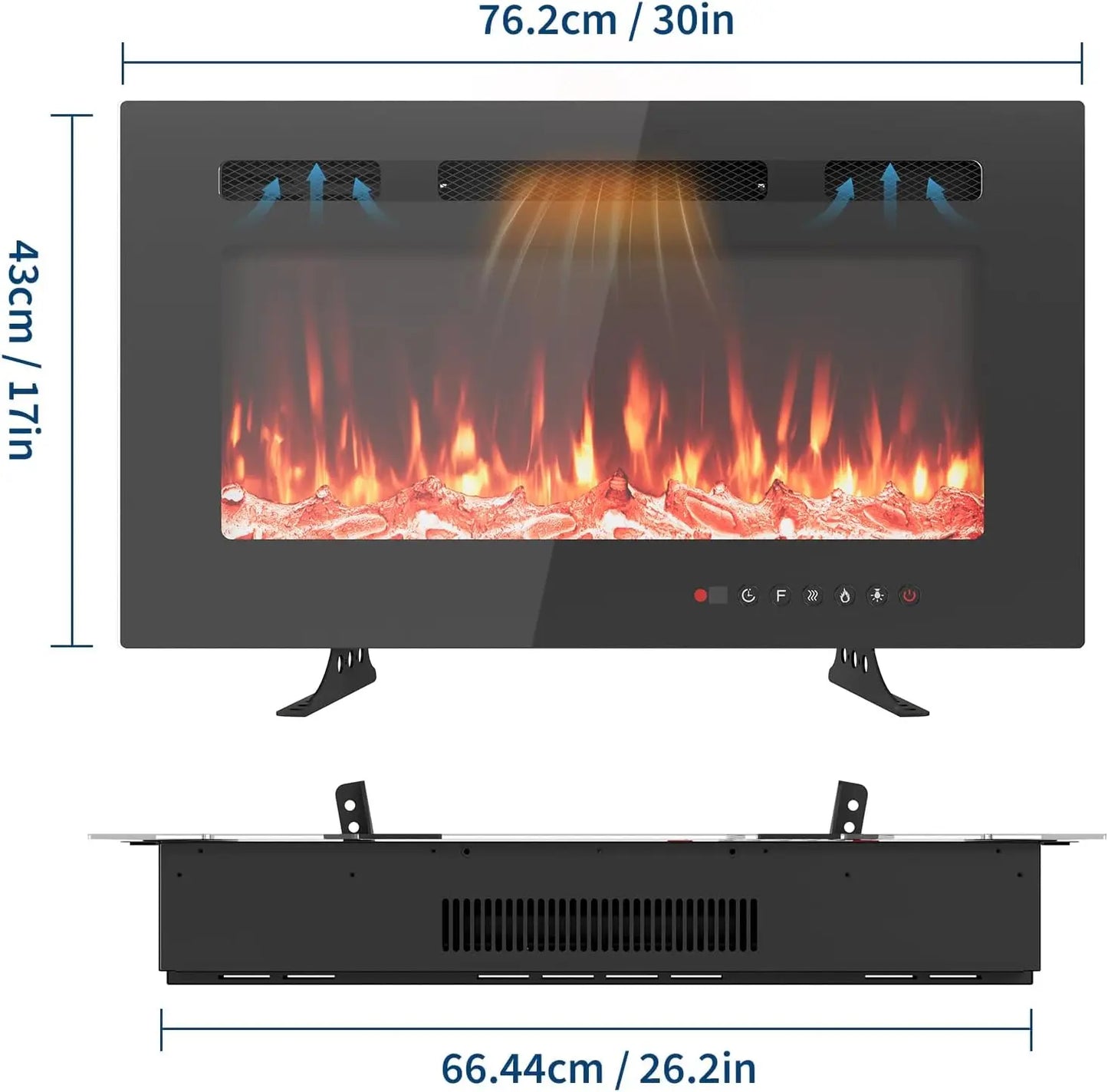 Caminetto elettrico a parete ultrapiatto con telecomando, riscaldatore da 1800 W, 12 colori, timer fino a 12 ore/vetro temperato