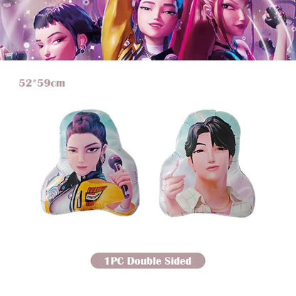 Kpop Demon Hunter Birthday Decoration Set Kpop Girl Cup Pate Happy Balloon Happy Banner Gift Bags Supplies for Kids Party Favors