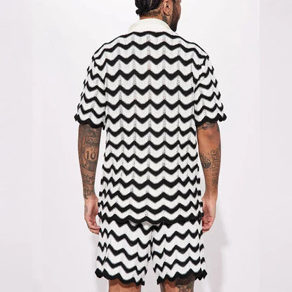 Completo estivo da uomo 2023, nuovo set composto da camicia e pantaloncini in maglia con stampa alla moda, due pezzi, abbigliamento sportivo e casual da uomo.